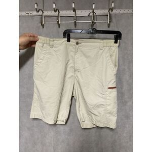 Simms Shorts‎ Men L Beige Nylon Outdoor Fishing 3XDRY Zip Pockets Elastic Waist